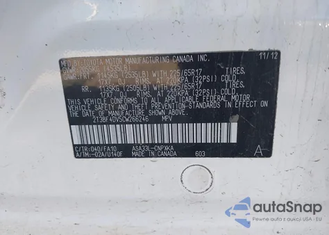 2012 Toyota Rav4 from USA, damaged, VIN 2T3BF4DV5CW266246